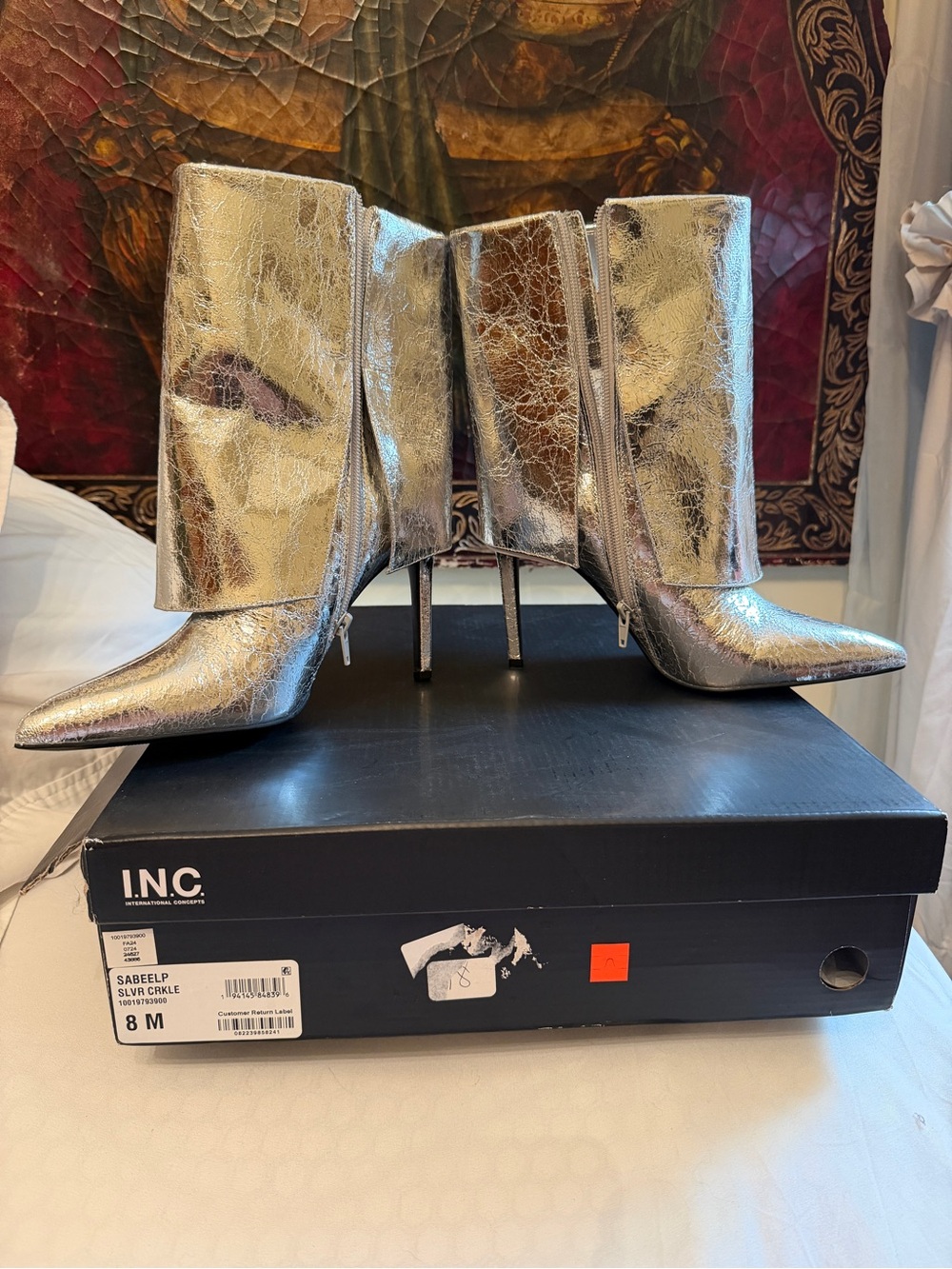 INC International Concepts Metallic Silver Fold-Over Stiletto Ankle Boots - Picture 4 of 4